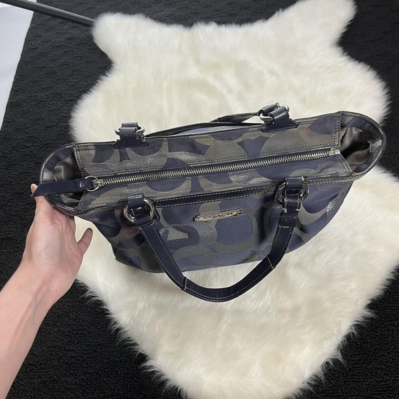 Coach Tote Bag Womens Large Blue Silver Signature F19675 Optic Art Purse Handbag - Picture 5 of 16